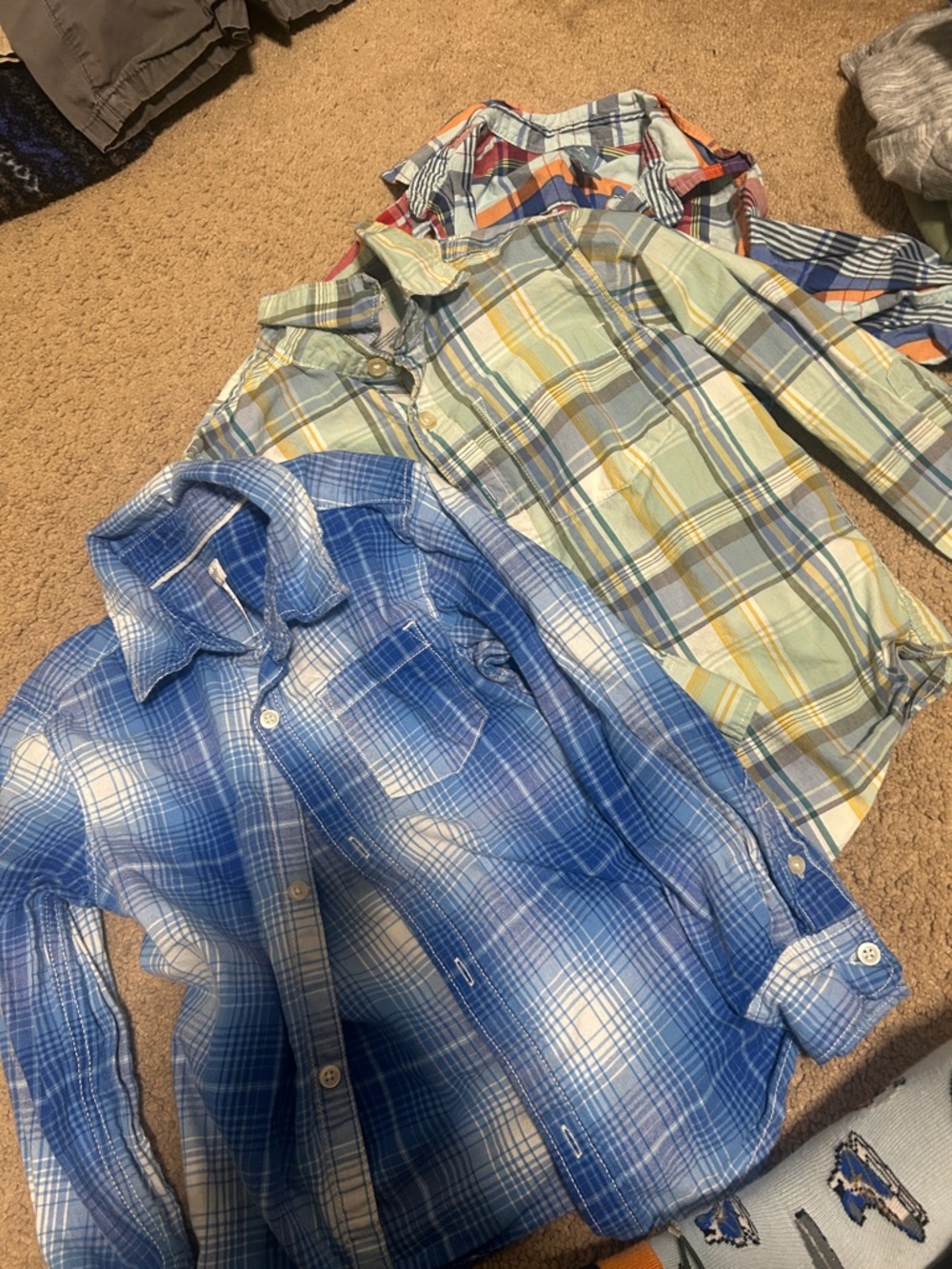 Carter's Boys Plaid Button-Down Shirts - Blue, Yellow, Green sizes 5 and 5T